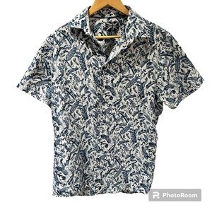 Soul Of London Button Up Short Sleeve Shirt Blue and‎ White Size 15-5